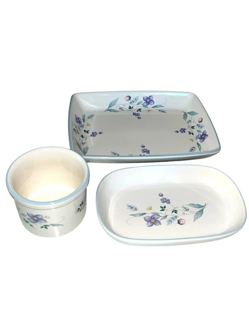 Pfaltzgraff April Set Purple Flower Stoneware 3 Pc Cottagecore Housewares Dishes